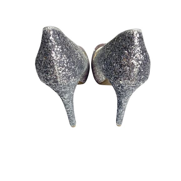 MARC FISHER Harpyly Glam Ombre Glitter Platform Peep Toe Heels Silver Size 8.5 - Picture 4 of 7